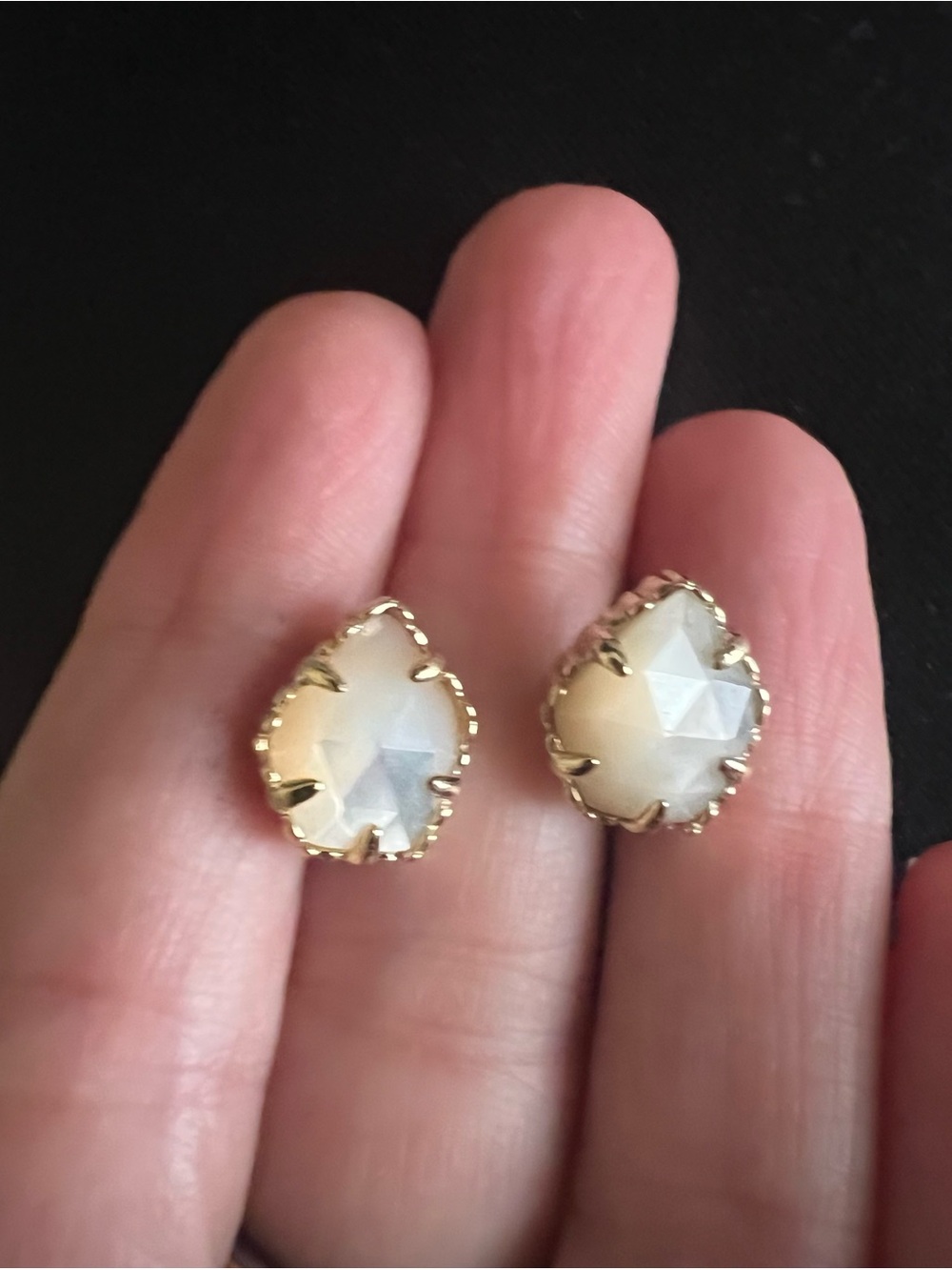 Kendra Scott Gold-Trim Mother of Pearl Faceted Teardrop Stud Earrings